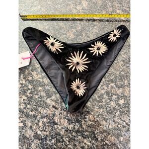 Oceanus Callie Black Velvet Sequin Floral Bikini Bottom New Large
